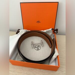 HERMES H d'Ancre Belt Buckle & Reversible leather strap 90 W AA 300 Noir/gold